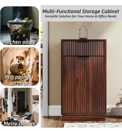10 Gallon Tilt Out Trash Can Cabinet with Wave-Textured Drawer, Wooden Kitchen Garbage Recycling Cabinet, Multipurpose Storage Organizer for Kitchen H