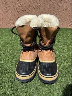 Mens 8 Sorel Caribou Buff Leather Waterproof Snow Winter Boots Insulated Warm