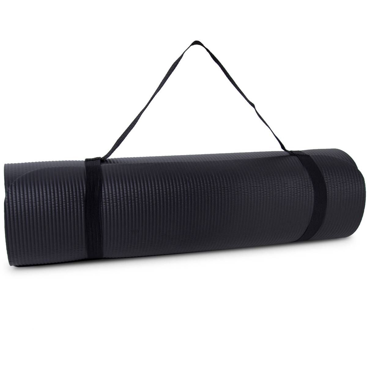 Tone Fitness High Density Yoga Exercise Mat with Carry Strap, Black