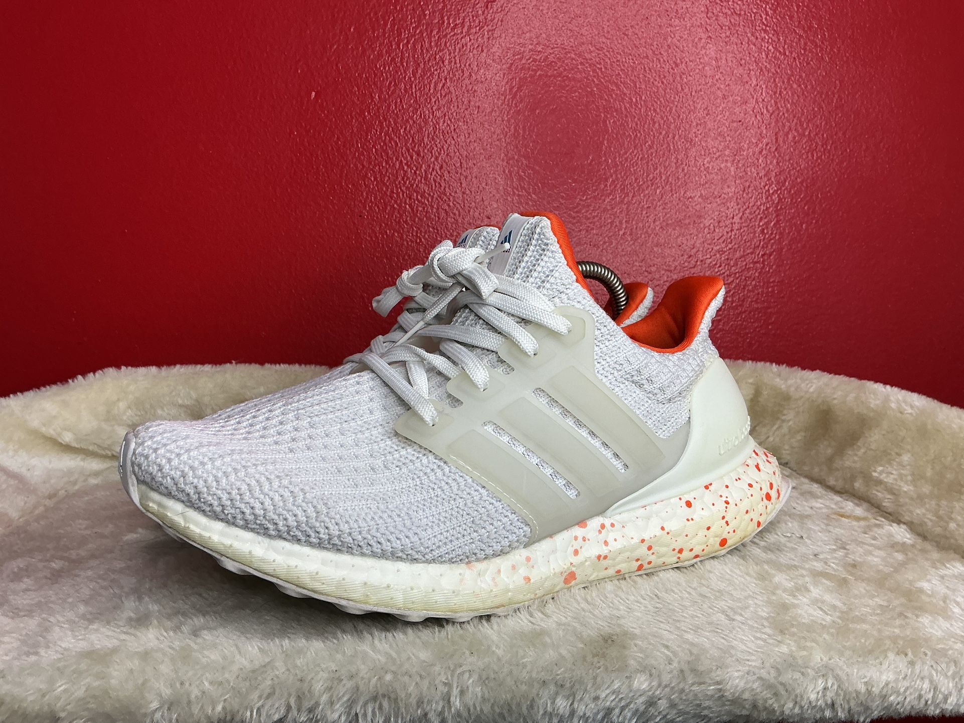 Adidas Ultra Boost 2.0 trainers in white and orange #UltraBoost #Sneakers