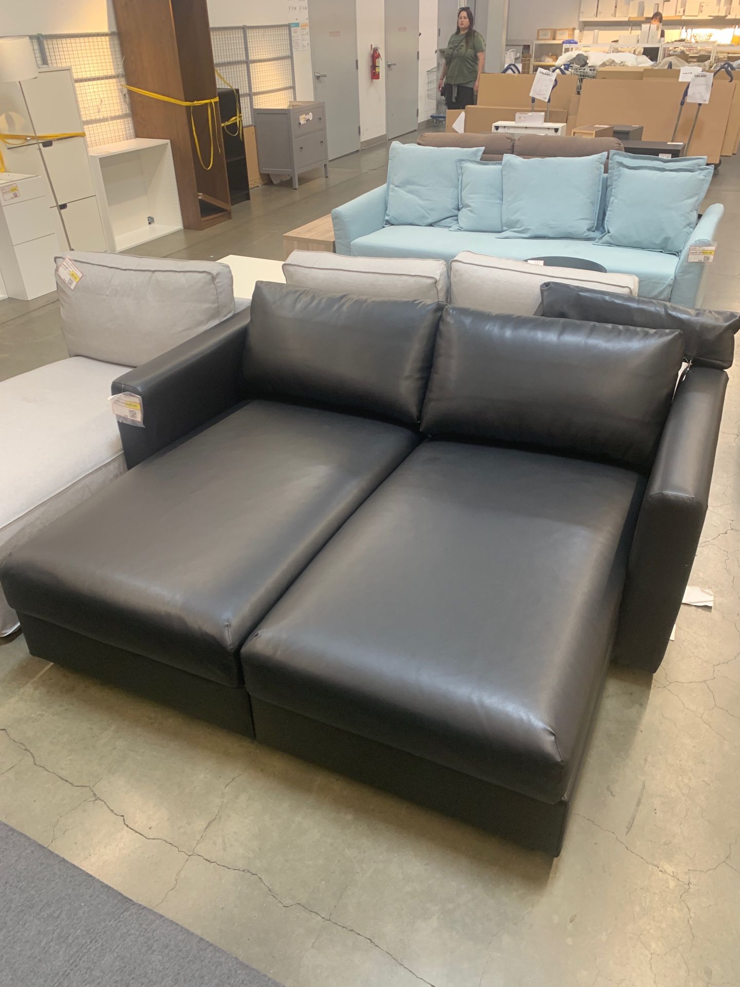 Black leather couch sofa with TONS of storage