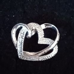 Solid Sterling Silver Double Heart Pendant NWOT