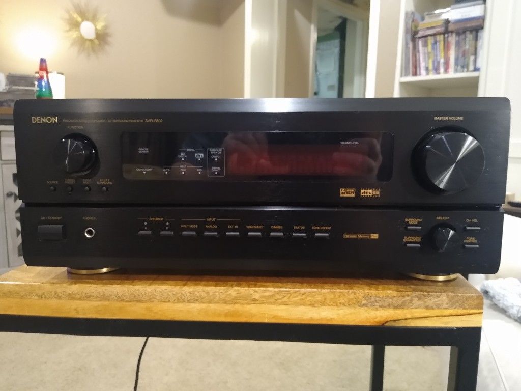 Denon AVR-2802 w/remote. Preouts, quality DACs, excellent sound, no HDMI.