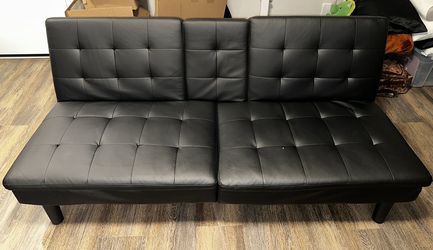 Title: Black Faux Leather Futon Sofa Bed – Modern – Excellent Condition – $200