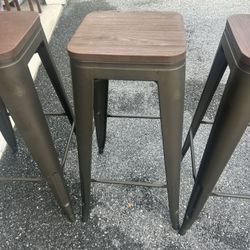 4 - Metal / Wooden Bar Stools