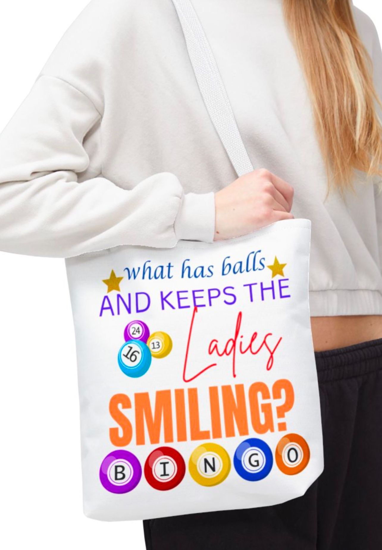 Funny Bingo Tote Bag, Balls Joke Gift, Reusable Shopping Bag, Women's Accessories, Mompreneur Mom Gift, Novelty Shoulder Bag