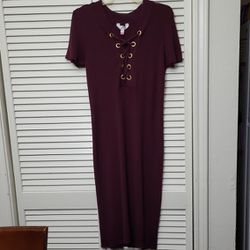 No Boundaries Women's Bodycon Midi Burgundy Short Sleeved Dress Size XL/XG (15-17) 