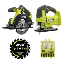 Ryobi ONE+ 18V 2-Tool Combo Kit Circular Saw & Jigsaw Battery Powered w/ blades