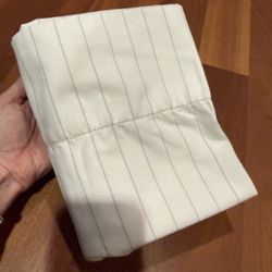 Lands’ End King Flannel Pillowcase White/Ivory Gray Stripe Soft Cozy Cotton 