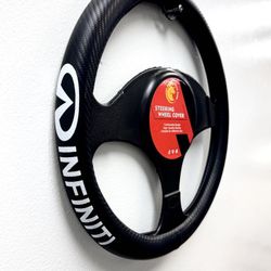 UNIVERSAL STEERING WHEEL COVER WITH LOGO (INFINITY) - MICROFIBER & PU LEATHER.