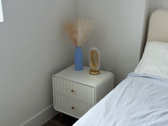 Modern White Nightstands Set of 2 with 2 Drawers, Gold Legs & Handles