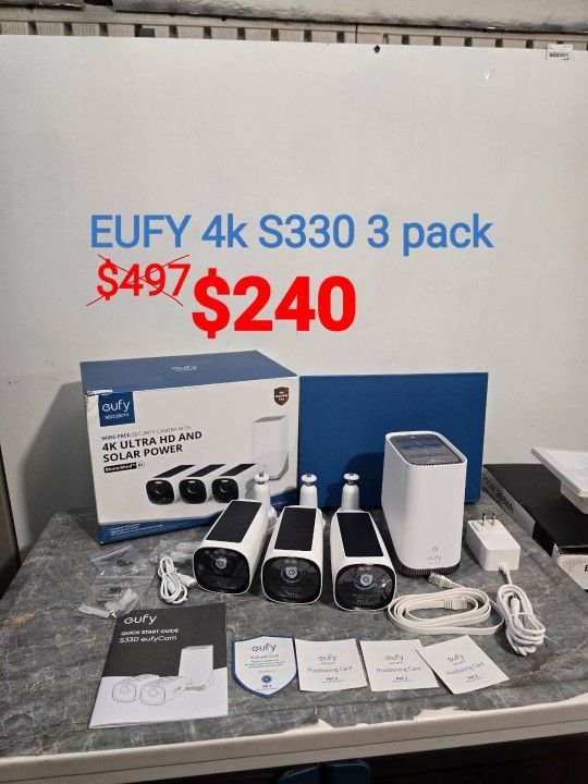eufy Security eufyCam 3-Cam Kit, Security Camera Outdoor Wireless, 4K Camera with Integrated Solar Panel, Forever Power, Face Recognition Al, Expandab