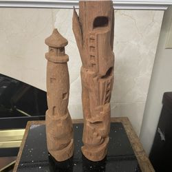 Handcrafted Wooden Sculpture 11”& 10”