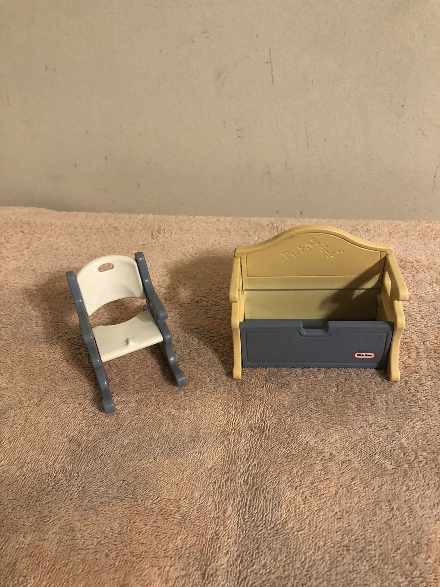 Vintage Little Tikes Dollhouse Size Rocking Chair & Bench