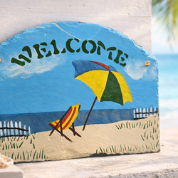 Hand-Painted Slate Stone “WELCOME” Beach Wall Sign (Hanging)