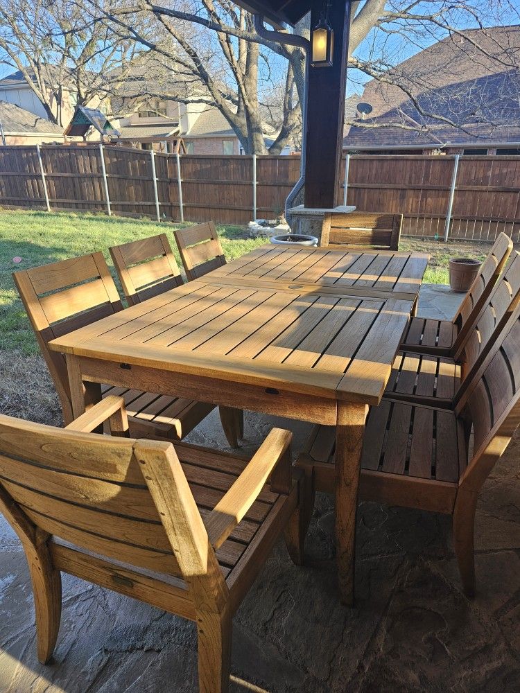 RH Santa Barbara TEAK Dinning Set Table + 8 Chairs With RH Cushions
