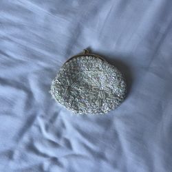 Vintage Embellished White Sequin Coin Purse