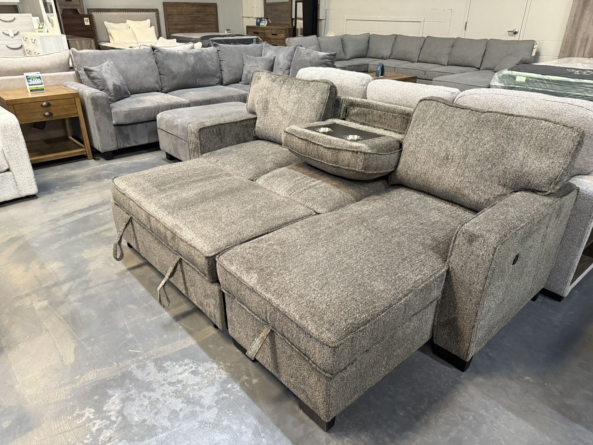 Sofa Bed Sectional With Storage/Cupholders 
