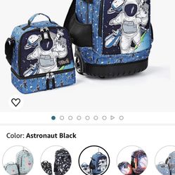 Tilami Mochila con ruedas, mochila para laptop de 19 pulgadas con ruedas y lonchera, negro, 18 pulgadas