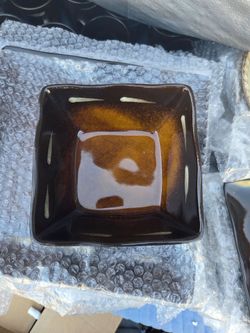 Gourmet Basics Brown Square Ceramic Bowl Dark Brown Glaze Set of 24