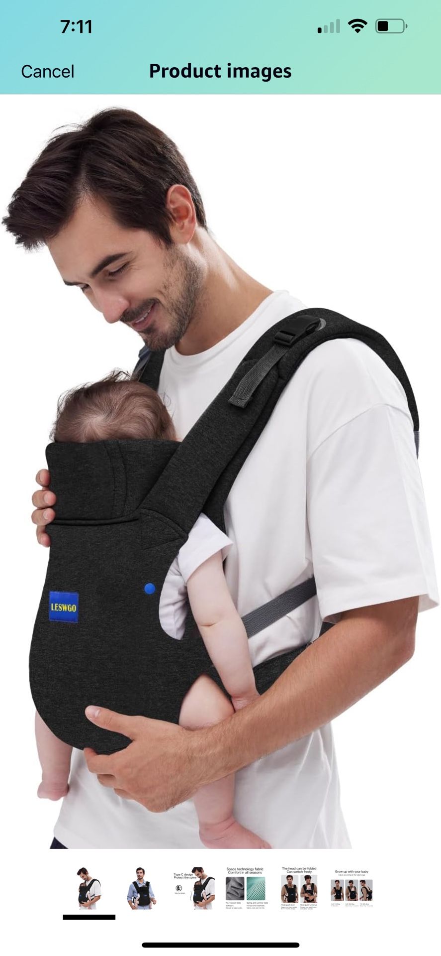 Newborn Carrier,Cozy Baby Wrap Carrier(7-44lbs), Baby Carrier, with Hook&Loop for Easily Adjustable, Soft Fabric, Black-Available in All Seasons