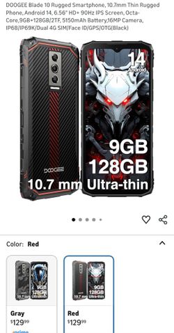 DOOGEE Blade 10 Rugged Smartphone, 10.7mm Thin Rugged Phone, Android 14, 6.56" HD+ 90Hz IPS Screen, Octa-Core,9GB+128GB/2TF, 5150mAh Battery,16MP Came