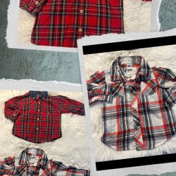 Tommy Hilfiger Kids Red and Blue Plaid Button Down Shirt and old navy cute plaid6-12 mo
