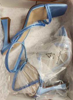 Gianni Bini GB Last Kiss Skyblue Rhinestone Square Toe Dress Sandal Heels