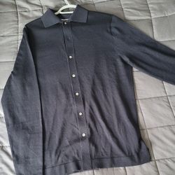 Navy Merino Long Sleeve Polo Cardigan