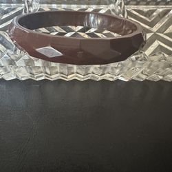 Art Deco Bakelite Carved Faceted Chocolate Brown Thin Bangle Bracelet 1930s