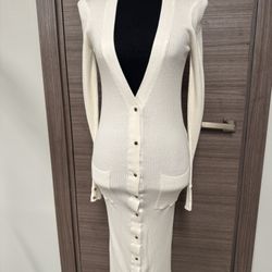 Forever 21 Long Ribbed Button-Front Cardigan Dress Women's Size M Cream Knit
