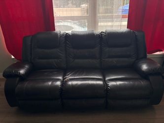 Black Leather Reclining Sofa 3-Seater