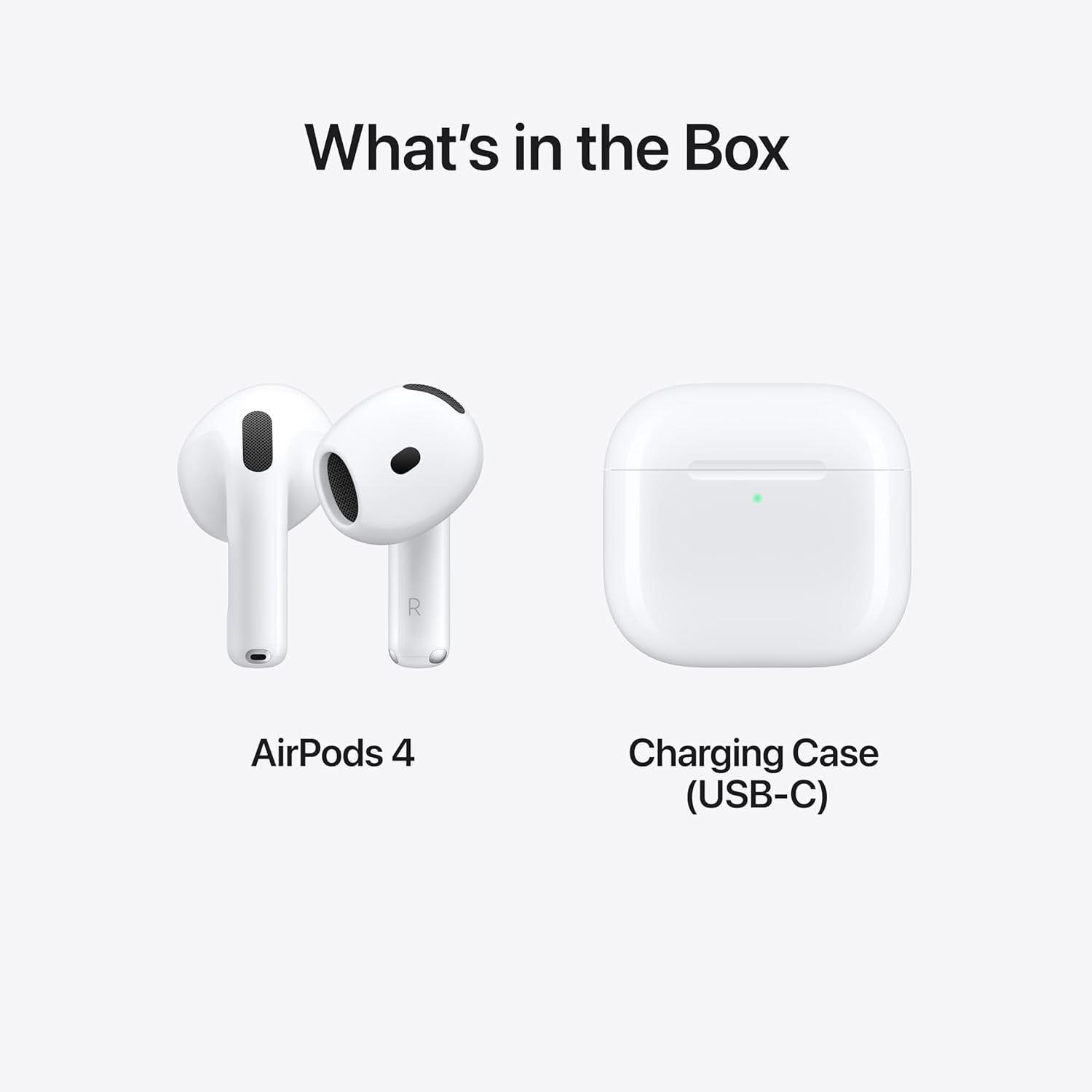 Apple AirPods 4 Wireless Earbuds, Bluetooth Headphones, Personalized Spatial Audio, Sweat and Water Resistant, USB-C Charging Case, H2 Chip, Up to 30 