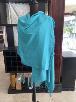 Warm and cozy turquoise Shawl with fringes-pashmina