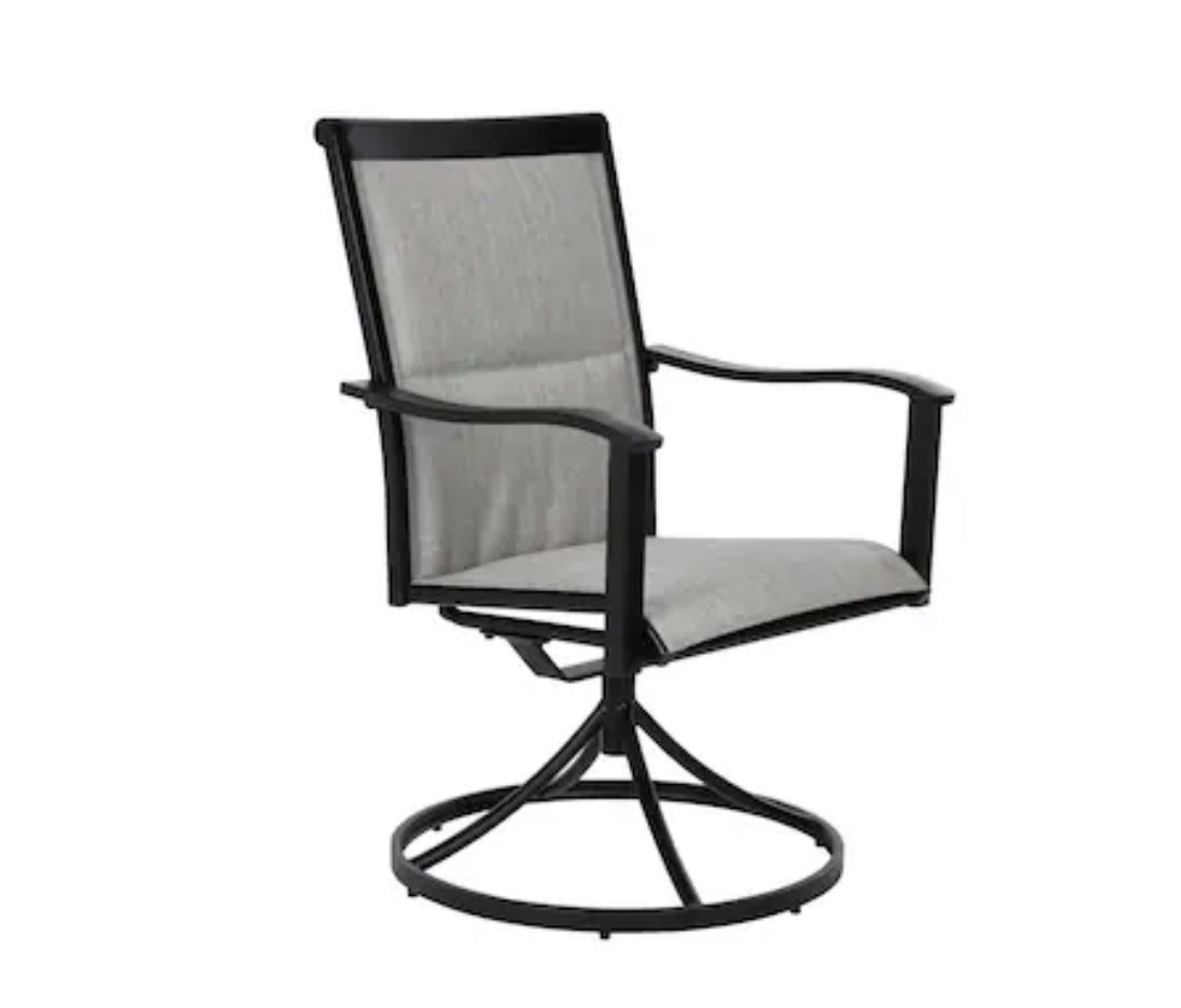  Set of 2 Black Steel Frame Swivel Dining Chairs with Gray Sling Seat