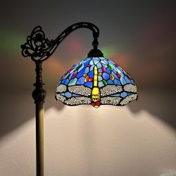 Tiffany Style Floor Lamp Blue Stained Glass Dragonfly LED Bulb Included 63”H EF1210