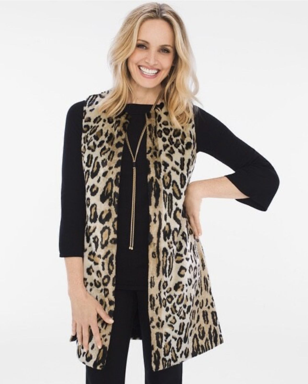 Chicos size 0 small faux fur vest leopard print