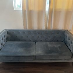 World Market Blue Velvet Sofa Couch