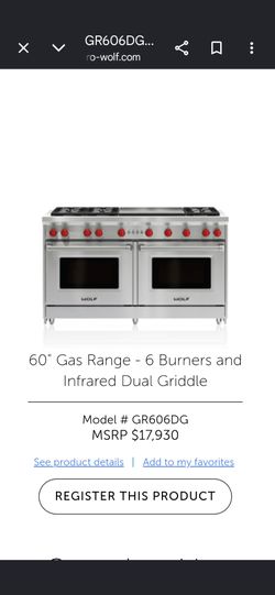 60" Gas Range - 6 Burners and Infrared Dual Griddle