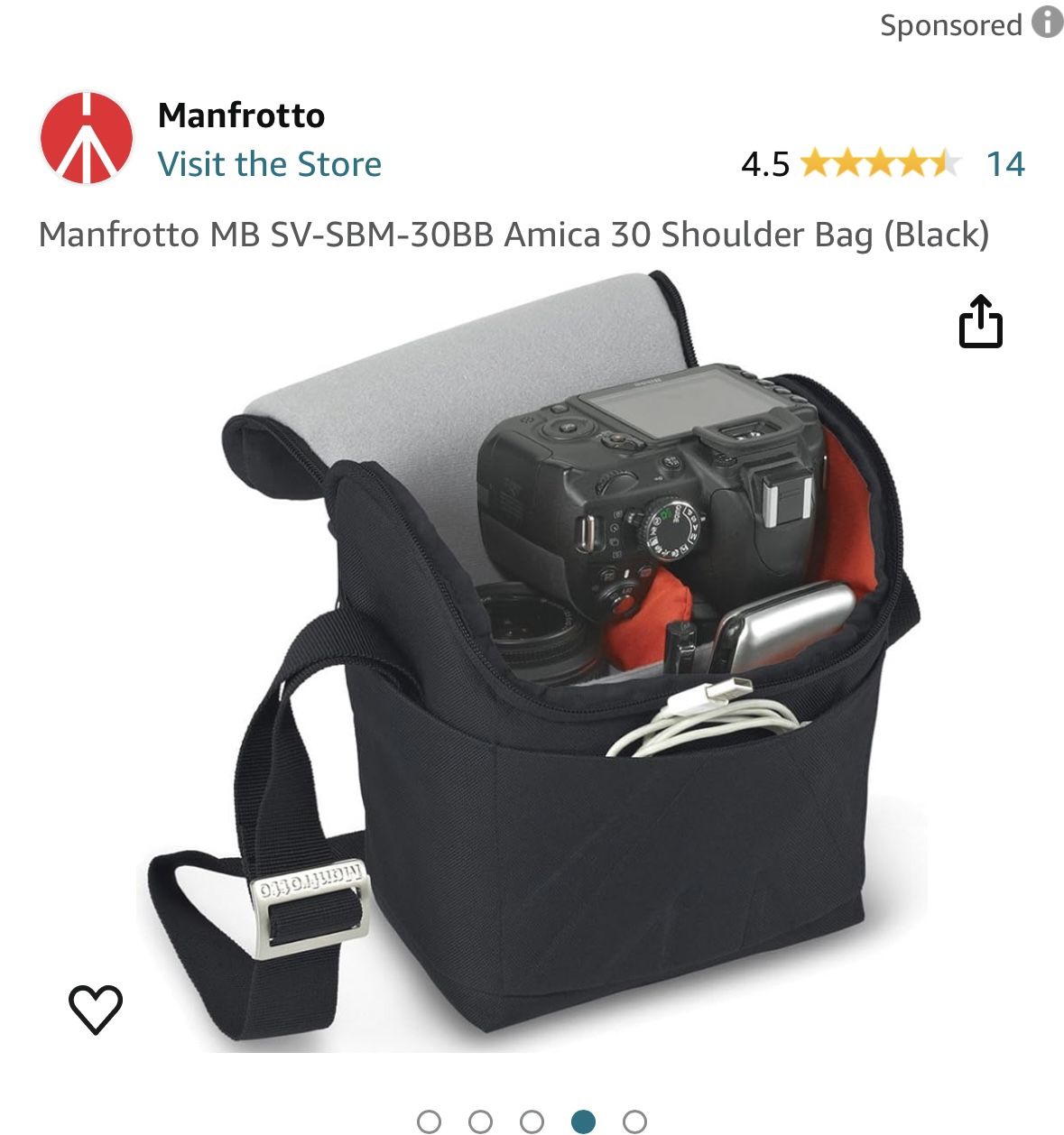 Manfrotto Amica 30 Padded Camera Shoulder Bag Black Model #MB SV-SB-30BB