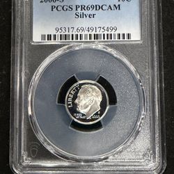 2006 S Gem Proof SILVER Roosevelt Dime Graded By PCGS At PR69 Deep Cameo 1-15