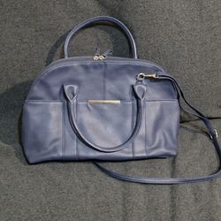 Navy Blue Dome Satchel – Professional Faux Leather Crossbody with Paisley Interior