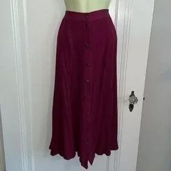 Vintage Sag Harbor plum purple rayon crinkle cloth midi skirt/buttons up front