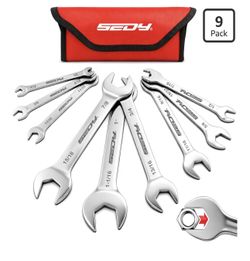 9-Piece Super Thin Open-End Wrench Set, SAE 1/4"-1-1/16", 3mm Thickness Slim Wrench Set