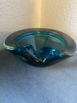 Seguso Mid-Century Modern Italian Green and Blue Murano Glass Ashtray, 1970