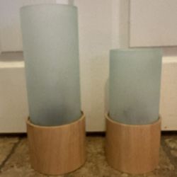 Glass Hurricane Candle Holders With Wooden Base