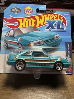 Hot Wheels XL 1992 Ford Mustang Foxbody Diecast Blue Car - Fast Shipping