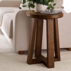 Ezra End Table, Walnut Finish, Round, New in the Box