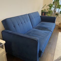 Navy Blue Velvet Sleeper Sofa 81”x33”