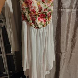 Dress Flowers Pink Green White Bottom Small
